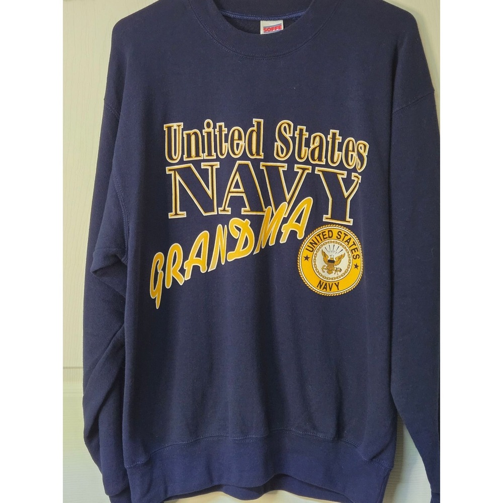 Vintage 90s Soffe US Navy Grandma Sweatshirt Navy Blue Medium USN Military